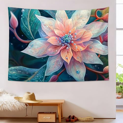 JSCWDET Aquarell Wandteppich - Wandbehang Wanddekoration Fantasie Blumen Grüne Blätter Wandtücher - Wandteppich kinderzimmer - Trippy Wandteppiche für Schlafzimmer(Rosa, 230 x 150 cm) von JSCWDET