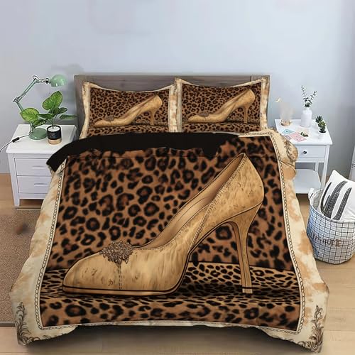 JSCWDET Bettwäsche 135x200cm 2teilig Leopardentiere Bettbezug Set Microfaser Bettdeckenbezug Dunkelbraune Textur Wendbares Deckenbezug Bettwaesche von JSCWDET