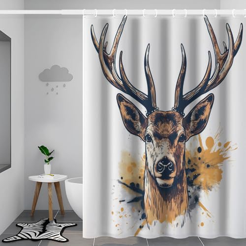JSCWDET Duschvorhang Mit 12 Haken,Textil Anti-Schimmel Wasserdicht Waschbar Duschvorhänge,150X180Cm Shower Curtains Für Badezimmer, Maschinenwaschbar, Schnell Trocknend - Handgezeichneter Hirschkopf JSCWDET Duschvorhang Mit 12 Haken,Textil Anti-Schimmel Wasserdicht Waschbar Duschvorhänge,150X180Cm Shower Curtains Für Badezimmer, Maschinenwaschbar, Schnell Trocknend - Handgezeichneter Hirschkopf von JSCWDET