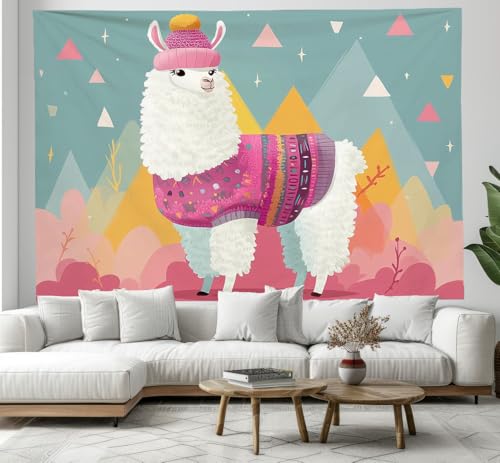 JSCWDET Einfache Tierillustration Wandteppich,Cartoon-Kamel-Design Wandbehang für Schlafzimmer, Wohnzimmer - 230 x 150 cm,Rosa Grün von JSCWDET