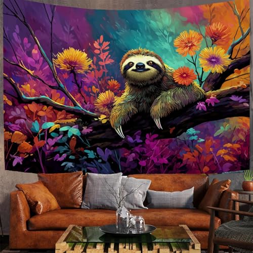 JSCWDET Fantasy-Illustration Wandteppich - Wandbehang Wanddekoration Süßes Cartoon-Faultier Wandtücher - Wandteppich kinderzimmer - Trippy Wandteppiche für Schlafzimmer(Lila, 230 x 150 cm) von JSCWDET