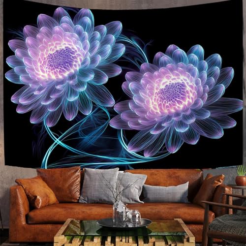 JSCWDET Fantasy-Stil Wandteppich - Wandbehang Wanddekoration Leuchtender Chrysanthemen-Druck Wandtücher - Wandteppich kinderzimmer - Trippy Wandteppiche für Schlafzimmer(Lila, 230 x 150 cm) von JSCWDET
