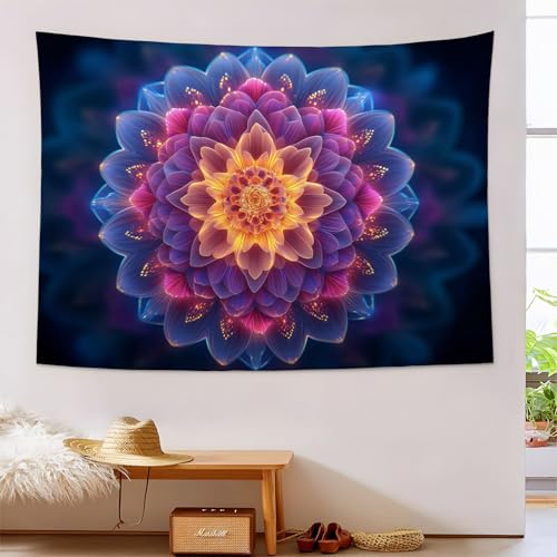 JSCWDET Geometrische Mandala-Blumen Wandteppich, Künstlerischer Stil Wandtuch, Schlafzimmer Wohnheim Hippie Wandteppich Ästhetische Dekoration Wandbehang,Blau 230 x 180 cm von JSCWDET