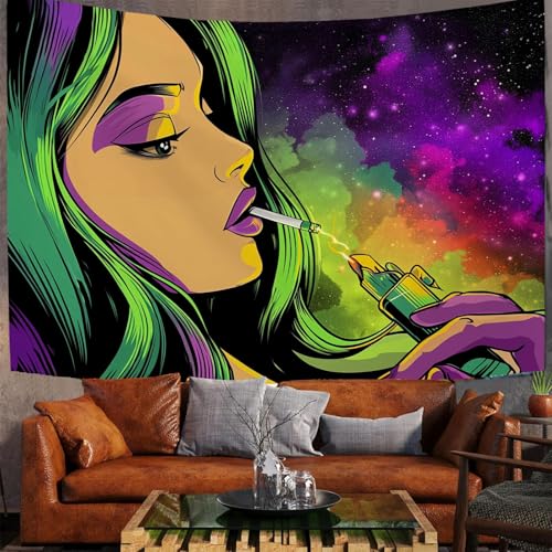 JSCWDET Grüne Haare Frau Wandteppich, Wandbehang, Cartoon-Stil Tapisserie, Heimdekoration für Gothic Halloween,Schlafzimmer, Wohnzimmer, Wohnheim (Grün/100 x 75 cm) von JSCWDET