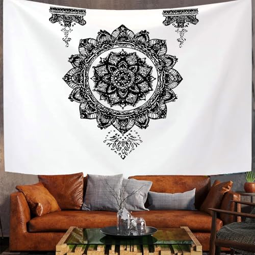 JSCWDET Indische Mandala-Muster Wandteppich, Wandbehang, Geometrische Formen Tapisserie, Heimdekoration für Gothic Halloween,Schlafzimmer, Wohnzimmer, Wohnheim (Weiß/150 x 130 cm) von JSCWDET