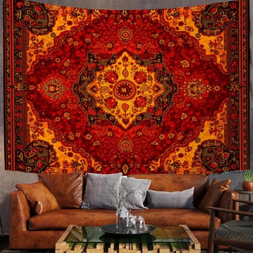 JSCWDET Künstlerischer Stil Wandteppich,Persisches Teppichmuster Wandbehang für Schlafzimmer, Wohnzimmer - 150 x 130 cm,Tiefrot von JSCWDET