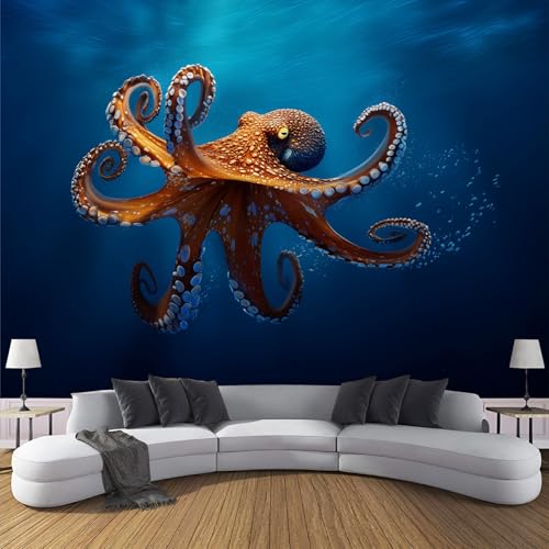 JSCWDET Tapete Meerestiere - Majestätischer Oktopus Wandtapete Für Verschiedene Räume, Dunkelblau, 300 X 210 Cm (B X H) von JSCWDET