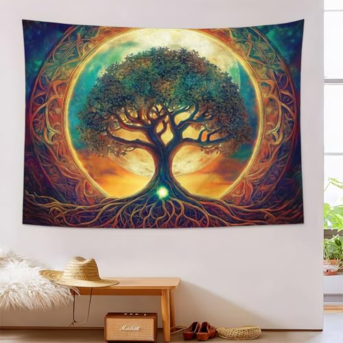 JSCWDET Tapisserie Fantasy Art Illustration Tapisserie Wandteppich Wunderschöner Mandala-Rahmen Wandbehang für Schlafzimmer Wohnzimmer Schlafsaal Gelb,200 x 150 cm von JSCWDET