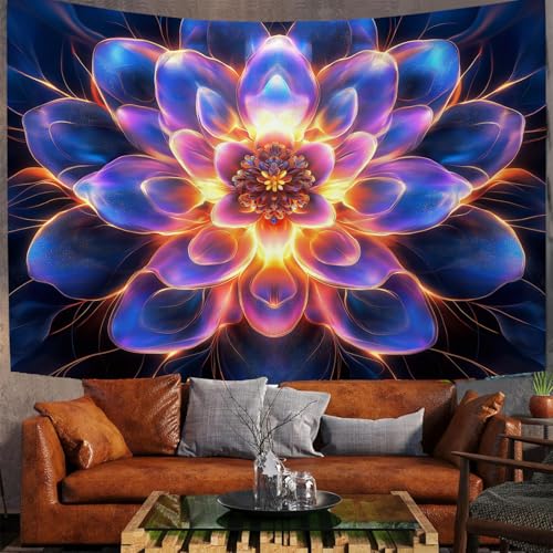 JSCWDET Tapisserie Fantasy-Kunststil Tapisserie Wandteppich Leuchtende Mandala-Blütenblätter Wandbehang für Schlafzimmer Wohnzimmer Schlafsaal Lila Blau,230 x 150 cm von JSCWDET