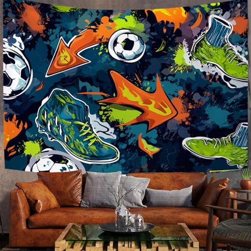JSCWDET Tapisserie Graffiti-Stil Tapisserie Wandteppich Fußball Schuhelemente Wandbehang für Schlafzimmer Wohnzimmer Schlafsaal Grün,200 x 150 cm von JSCWDET
