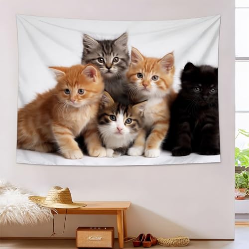 JSCWDET Tapisserie Realistischer Stil Wandbehänge Süßes Tierkätzchen Tapisserien Wandteppiche für Wohnzimmer, Schlafzimmer, Wohnheim Hintergrund, Braun, 200 x 150 cm von JSCWDET
