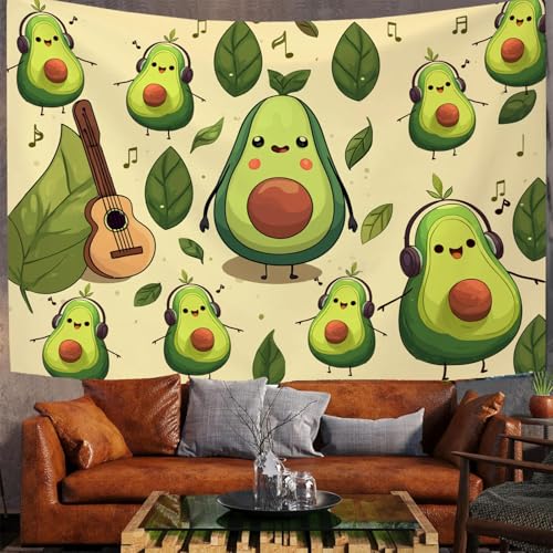 JSCWDET Tapisserie Süßes Avocado-Muster Tapisserie Wandteppich Akustikgitarren-Design Wandbehang für Schlafzimmer Wohnzimmer Schlafsaal Grün,150 x 100 cm von JSCWDET