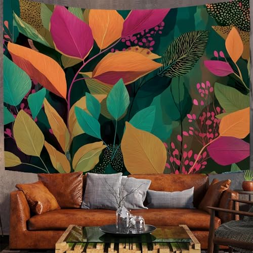 JSCWDET Tapisserie Wandbehang,Abstrakte Blattillustration Wandteppiche Tropisches Pflanzenblatt-Design Tapestry für Wohnzimmer Tagesdecke Zimmer Schlafzimmer (Rosa/150 x 130 cm) von JSCWDET