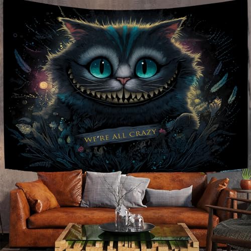 JSCWDET Tiertextur Tapisserie Grinsekatzenmuster Wandbehang Schwarz Wandbehang Ästhetische Tapisserie für Schlafzimmer Wohnzimmer Schlafsaal Akzente Zuhause 230 x 150 cm von JSCWDET