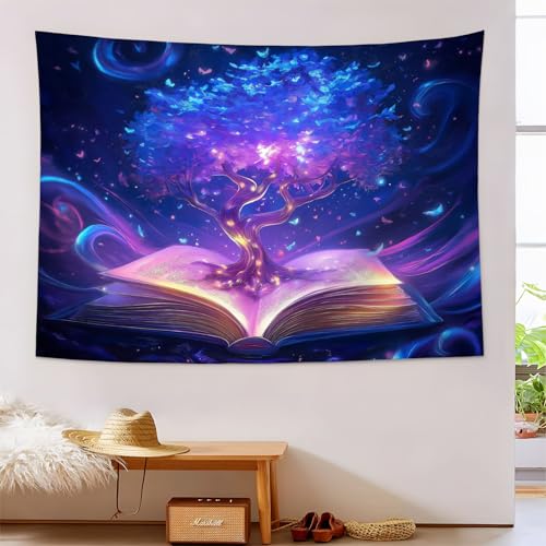 JSCWDET Wandteppiche Fantasiewelt Tapisserie Wandtuch Leuchtender Baum Wandbehang Wanddeko für Wohnzimmer und Schlafzimmer Heimdeko (150 x 130 cm,Lila Blau) von JSCWDET