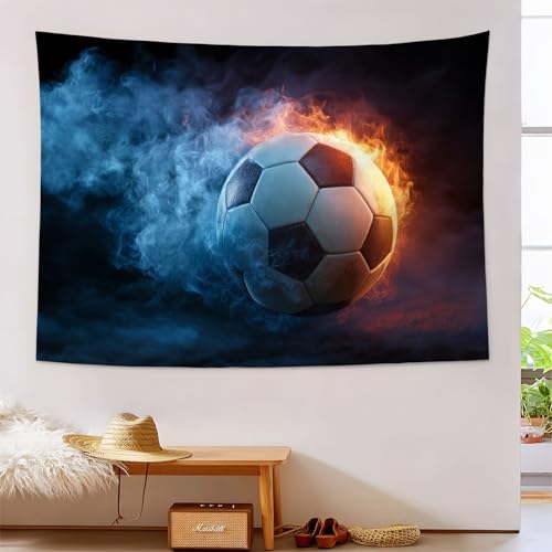 JSCWDET Wandteppiche Ölgemälde-Stil Tapisserie Wandtuch Rauch-Fußball-Muster Wandbehang Wanddeko für Wohnzimmer und Schlafzimmer Heimdeko (150 x 130 cm,Blau) von JSCWDET