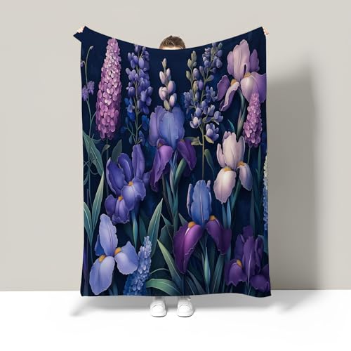 Lila Iris Kuscheldecke Flauschig Decke,150 × 200 cm Große Warme Couchdecke,Eukalyptusblätter Kuschlige Wohndecke Weich als Sofaüberwurf Blanket Sofadecke Bett von JSCWDET