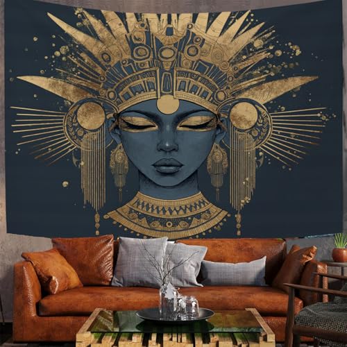 Retro-Sci-Fi-Stil Wandteppich - Wandbehang Wanddekoration Kopfschmucks Einer Altägyptischen Königin Wandtücher - Wandteppich kinderzimmer - Trippy Wandteppiche für Schlafzimmer(Hellbraun, 200x150 cm) von JSCWDET