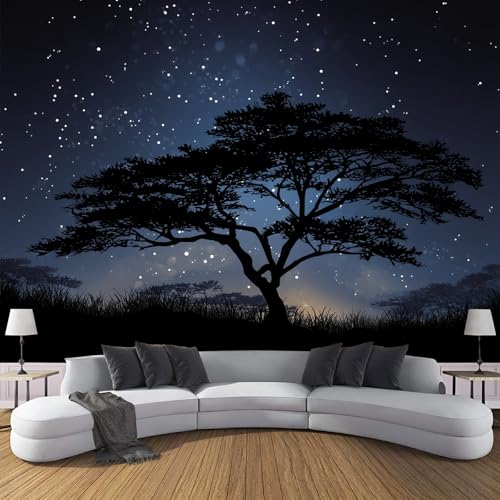 Tapete 3D Fototapete Sternenhimmel 450 X 315 Cm (B X H) Wandtapete Wandbilder Hohe Bäume Foto Tapeten Wanddekoration Für Wohnzimmer Schlafzimme Hellblau Tapete Motivtapeten von JSCWDET