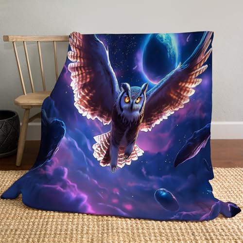 Weltraumplanet Kuscheldecke Flauschig Decke 200 × 200 cm Fleecedecke Weich und Warme,3D Majestätische Eule Wohndecke Flanell als Sofadecke Couchdecke Tagesdecke von JSCWDET