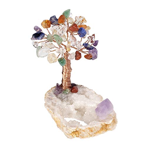 JSDDE Feng Shui Baum Dekoration Glückbaum Mini Geldbaum Kristallcluster Basis Glückbringer Heilung Reiki Chakra Trommelsteine Lebensbaum Hause Zimmer Büro Deko (Chakra) von JSDDE