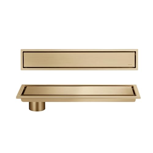 JSDQQG Duschrinne Komplettset Mit Haarsieb,Edelstahl 2 in 1 Befliesbar Duschrinne,Duschablauf Flach Bodenablauf,Seitliche Entwässerung,Gold,10 * 30cm von JSDQQG