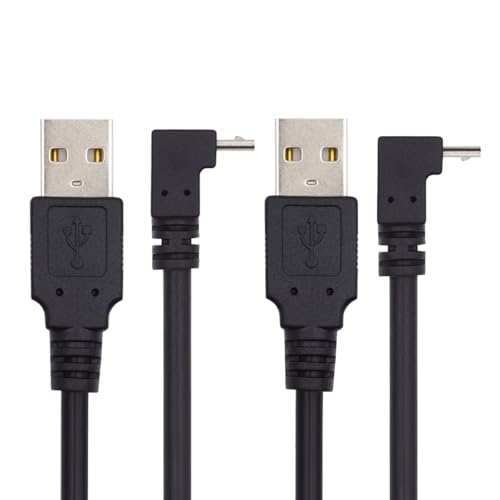 JSER Daten- und Ladekabel, 90 Grad nach oben und unten abgewinkelt, Micro USB 2.0 Typ 5-polig auf USB 2.0 Typ-A, 480 Mbit/s Daten für Telefon, Tablet, Computer, Kamera, 2er-Pack (25 cm) von JSER