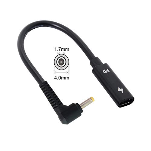 JSER Typ C USB-C Buchse Eingang zu DC/Rechteck Power PD Ladekabel passend für Laptop 18–20 V (4,0 x 1,7 mm für HP) von JSER