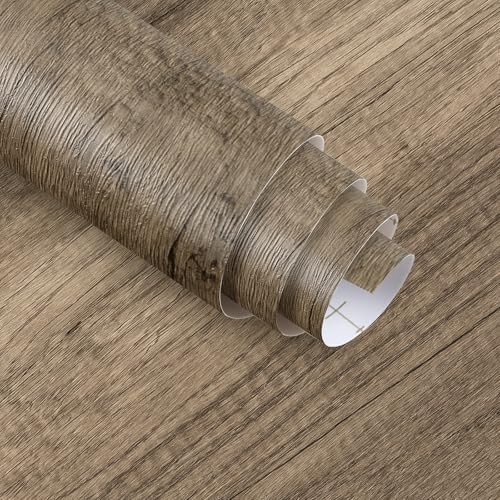 JSEVEM 40CM×3M Dickes Hellgrau Hellbraun Holzfaser Selbstklebend Tapete Vintage Grau Holzoptik Strukturtapete Selbstklebende Wandtapete Vinyl Matt Textur Klebefolie Möbelaufkleber für Die Tischplatte von JSEVEM