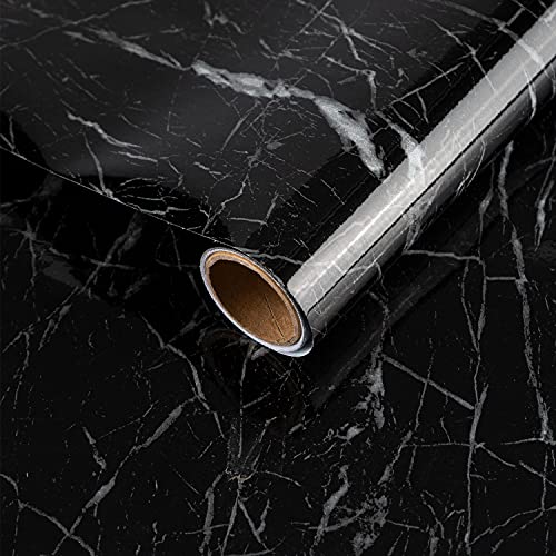 JSEVEM 40CM×3M Schwarz Weiß Marmor Selbstklebend Tapete Möbel Klebefolie Steinoptik Marmoroptik Möbelaufkleber Badezimmer Wasserfest Selbstklebende Marmorierte Arbeitsplatte Folie Küche Wohnzimmer von JSEVEM