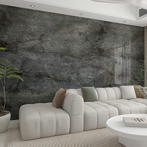 JSEVEM 40CM×9M Dunkelgraue Gold Marmor Selbstklebende Tapete Marmortapete Grau Möbel Klebefolie Steinoptik Marmoroptik Selbstklebend Glänzend Wasserfest Marmoriert Tapeten Wohnzimmer Badezimmer Wand von JSEVEM