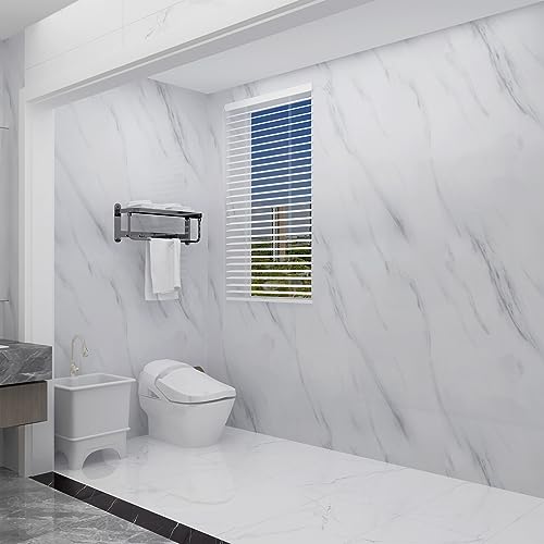 JSEVEM 40CM×9M Dicker Weiß Grau Marmor Tapete Selbstklebend Marmortapete Möbel Klebefolie Steinoptik Selbstklebende Klebetapete Marmoroptik Vinyl Wasserfest Möbelaufkleber Granit Küche Bad Wandtapete von JSEVEM