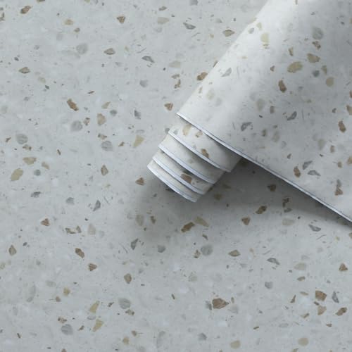 JSEVEM 80CM×4M Breiter Dickes Hellbeige Terrazzo Muster Marmor Möbel Klebefolie Steinoptik Tapete Selbstklebende Aprikose Grün Braun Marmortapete Marmoroptik Möbelfolie Selbstklebend Wandaufkleber von JSEVEM