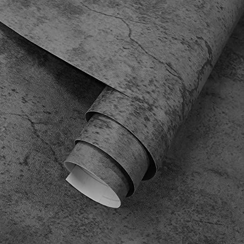 JSEVEM Dunkle matte Textur zementgrauer Beton Tapete 40 cm × 300 cm dicke Küchenarbeitsplatte Industrie-Retro-Kontaktpapier selbstklebende Rückseite Kunststoffaufkleber für Garage von JSEVEM