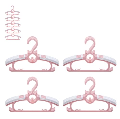 Mitwachsende kleiderbügel Kinder, JSF Set20 Pink Stapelbare Kleiderbügel mit Kitten -Haken, rutschfest Babykleiderbügel Kinderkleiderbügel für Kinderbekleidung Baby Garderobe, Platzsparend 28-37cm von JSF