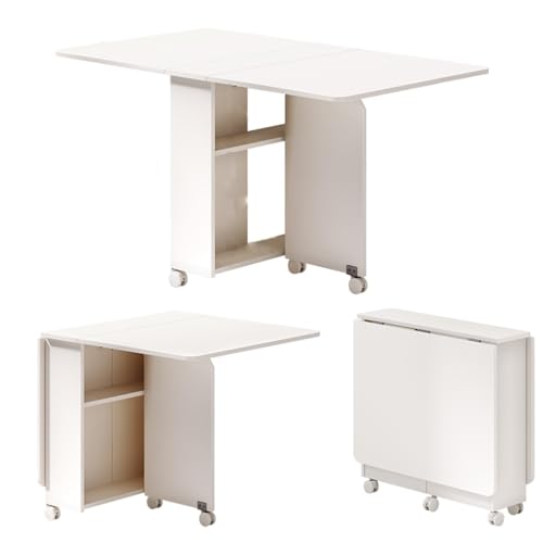 3-in-1 Klappbarer Esstisch,ausziehbarer 140cm Großer Küchentisch Klapptisch mit Rollen, Ablagefläche und Verstärktem Rahmen(White) von JSFYJZYZ