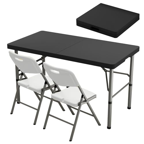 JSFYJZYZ 122cm Tragbarer Klappbarer Esstisch, Esstisch Klappbar Platzsparend, Faltbar Auf 5cm, Tragbar und Robust für Kleine Räume/Camping(Black) von JSFYJZYZ