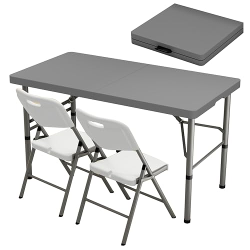 JSFYJZYZ 122cm Tragbarer Klappbarer Esstisch, Esstisch Klappbar Platzsparend, Faltbar Auf 5cm, Tragbar und Robust für Kleine Räume/Camping(Gray) von JSFYJZYZ
