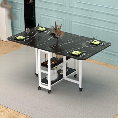 JSFYJZYZ Premium Ausklappbarer Tisch, Platzsparend Klapptisch, Fahrbar mit Rollen, Biertisch Stabiler Karbonstahlrahmen, Kratzfeste Oberfläche(Black) von JSFYJZYZ
