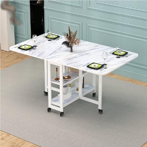 JSFYJZYZ Premium Ausklappbarer Tisch, Platzsparend Klapptisch, Fahrbar mit Rollen, Biertisch Stabiler Karbonstahlrahmen, Kratzfeste Oberfläche(White) von JSFYJZYZ
