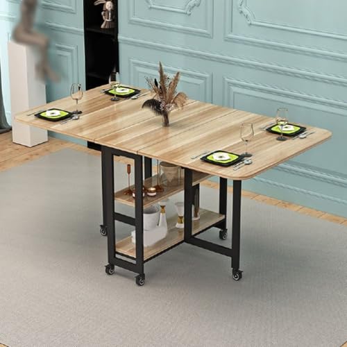 JSFYJZYZ Premium Ausklappbarer Tisch, Platzsparend Klapptisch, Fahrbar mit Rollen, Biertisch Stabiler Karbonstahlrahmen, Kratzfeste Oberfläche(Yellow) von JSFYJZYZ