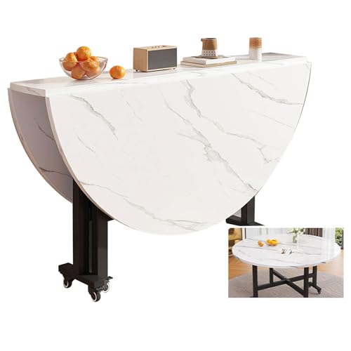 JSFYJZYZ Tragbare Klapptisch, Klapptisch mit Rollen Ausziehbarer Tisch mit Rollen, Kleiner Küchentisch für Kleine Räume(White,120x75cm/47x29in) von JSFYJZYZ