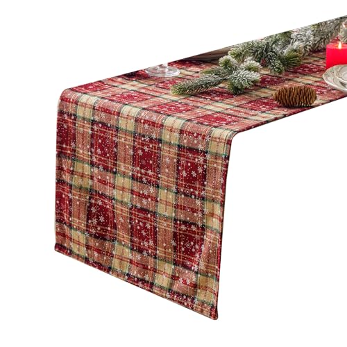 JSGHGDF Schneeflocken Karierter Tischläufer Tischset Hochzeit Esstisch Tischdecke Weihnachtstischläufer Urlaub Party Tischdekoration von JSGHGDF