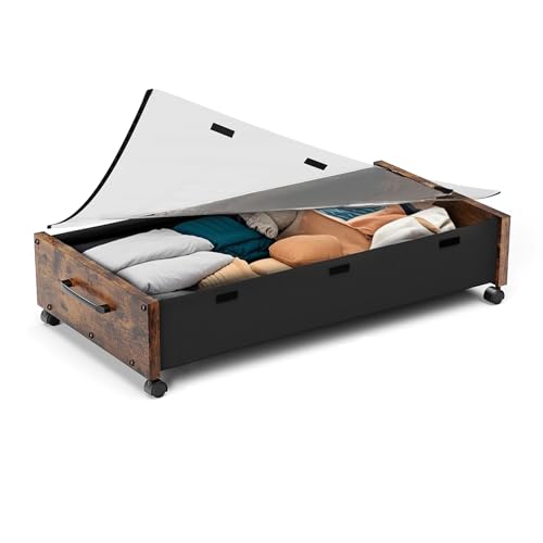 Unterbettkommode mit Rollen, Holz-Aufbewahrungsbehälter, extra groß, Unterbett-Organizer, Schubladen unter dem Bett, Schubladen mit transparentem Deckel, strapazierfähig für Kleidung, Spielzeug, 91,4 von JSHNE