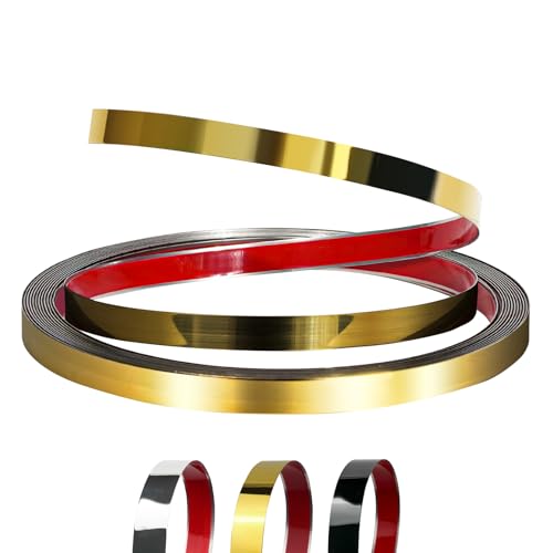 JSIWOTH Selbstklebende Zierleiste Metallleiste - 1cmX5m - Flexible Selbstklebende Kante - Zierstreifen Für Wände, Fenster, Türen, Kanten & Rahmen, Glänzendes Gold von JSIWOTH