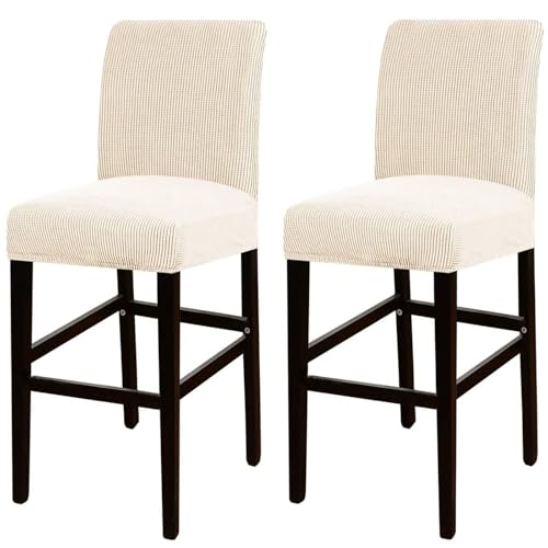 JSJHJZJ Barhocker-Bezüge, 2er-Set, Dehnbare, waschbare Barhocker-Sitzbezüge for Küche, Esszimmer, Café(Beige White) von JSJHJZJ