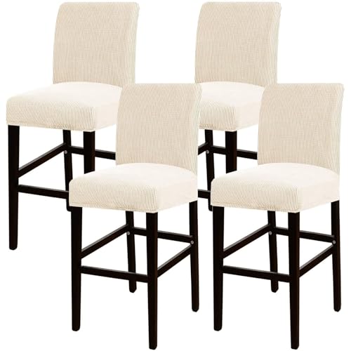 JSJHJZJ Barhocker-Bezüge, 4er-Set, Dehnbare, waschbare Barhocker-Sitzbezüge for Küche, Esszimmer, Café(Beige White) von JSJHJZJ