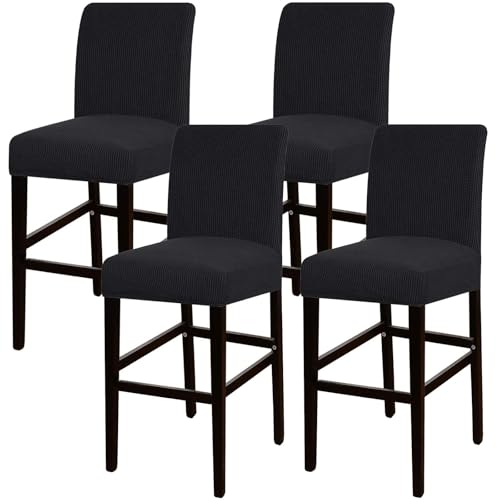 JSJHJZJ Barhocker-Bezüge, 4er-Set, Dehnbare, waschbare Barhocker-Sitzbezüge for Küche, Esszimmer, Café(Black) von JSJHJZJ