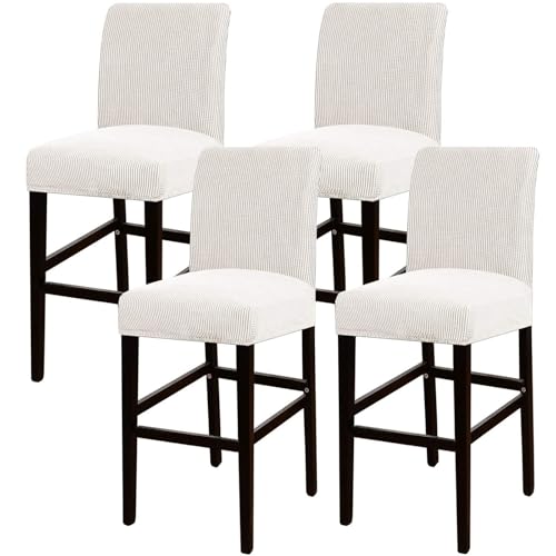 JSJHJZJ Barhocker-Bezüge, 4er-Set, Dehnbare, waschbare Barhocker-Sitzbezüge for Küche, Esszimmer, Café(Ivory White) von JSJHJZJ