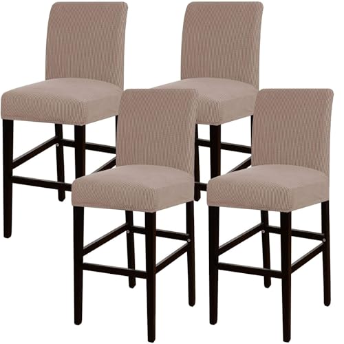JSJHJZJ Barhocker-Bezüge, 4er-Set, Dehnbare, waschbare Barhocker-Sitzbezüge for Küche, Esszimmer, Café(Khaki) von JSJHJZJ